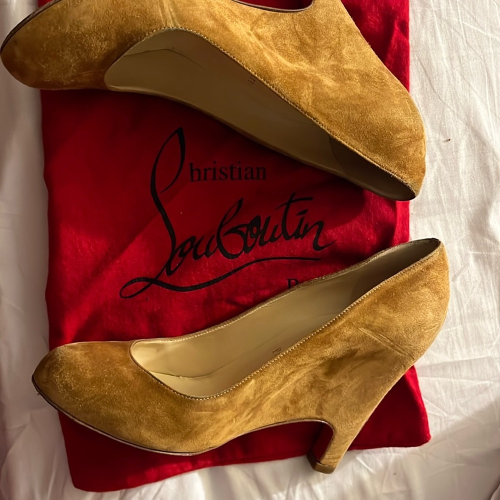 Authentic Christian Louboutin, beige wedge shoe